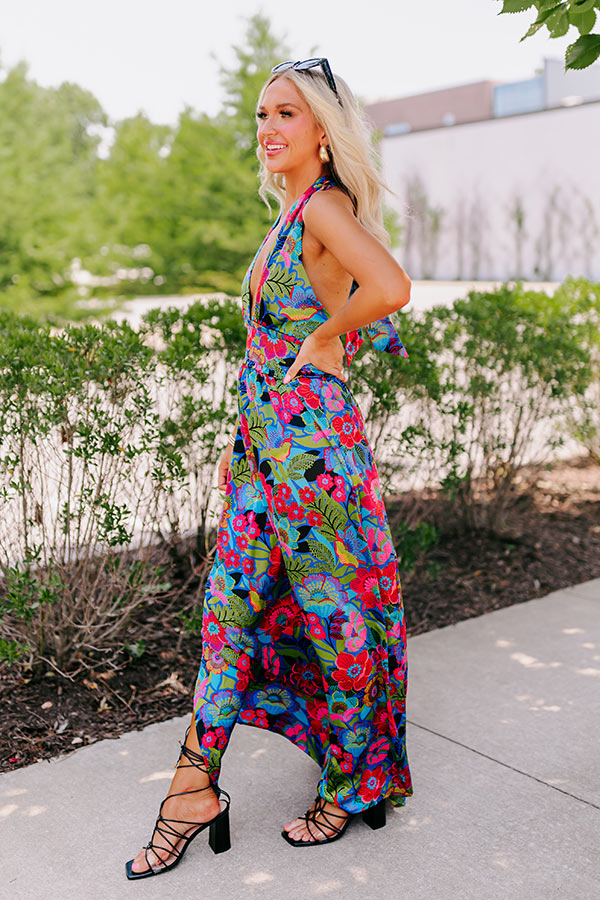 Premium Satin Maxi Dress - Vibrant Floral Print