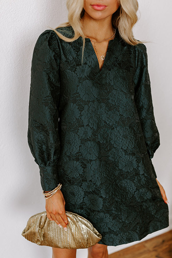 Premium Hunter Green Jacquard Mini Dress - Effortless Elegance