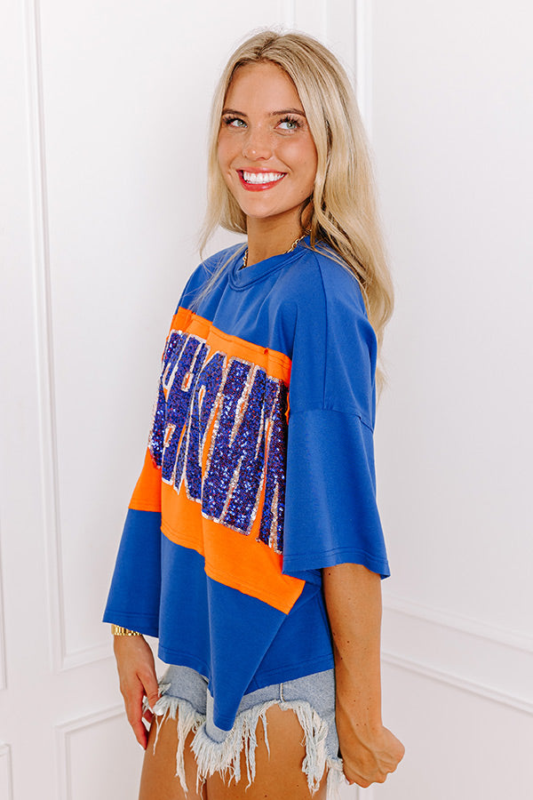 Ultimate Touchdown Sequin Oversized Tee - Team Spirit Blue