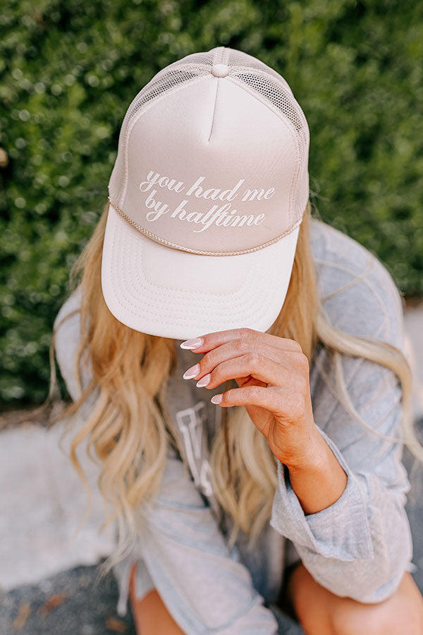 Premium Game Day Trucker Hat - 'You Had Me By Halftime' in Beige